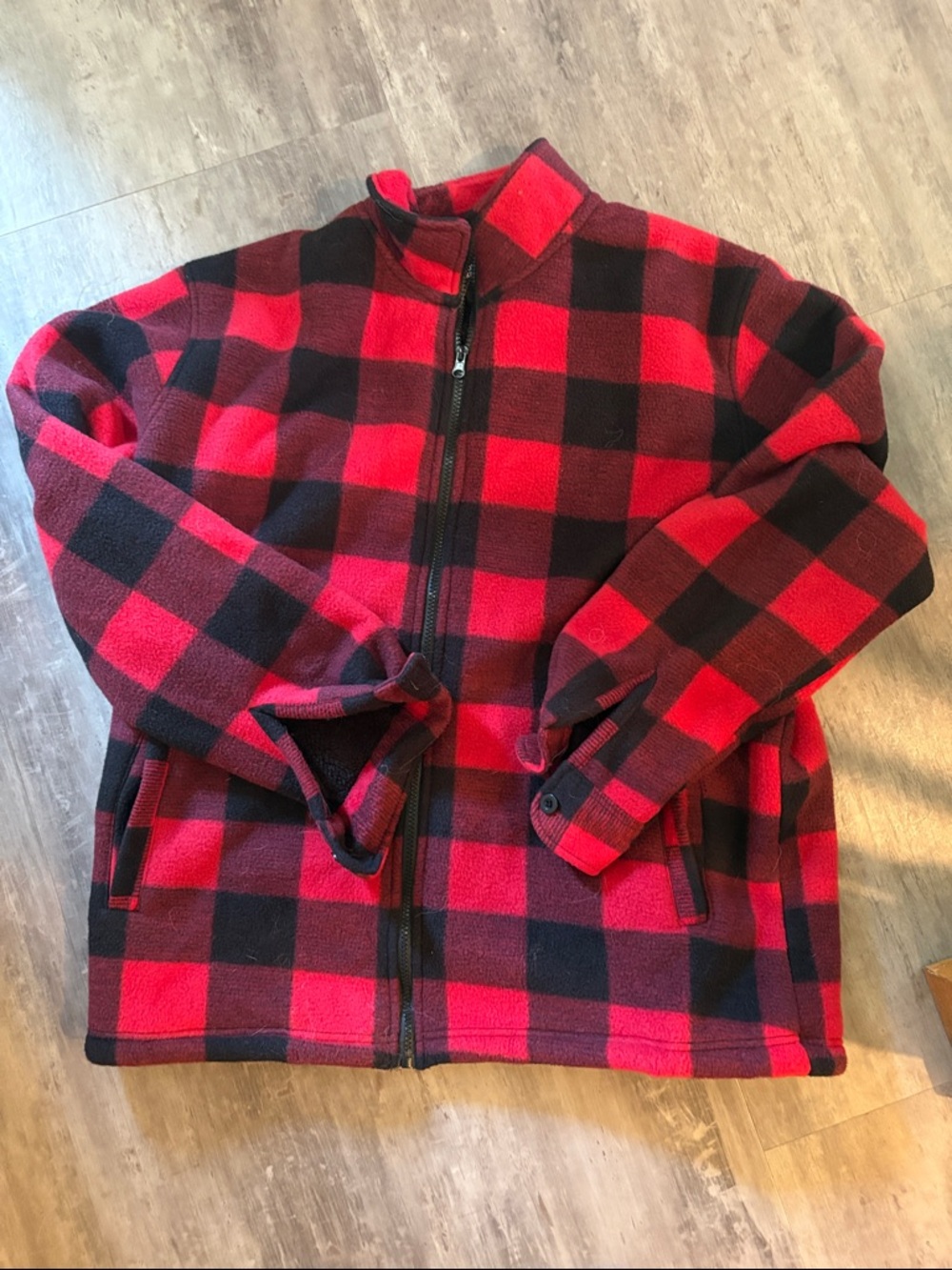 Women’s Red and Black Buffalo Plaid Fleece Zip Jacket